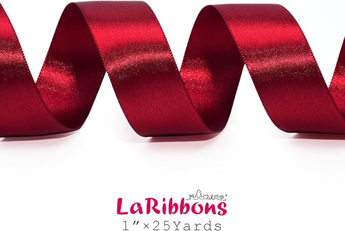 LaRibbons Burgundy Satin Ribbon 1 Inch 50 Yards Luxury Double Faced Red Silk - Image 5