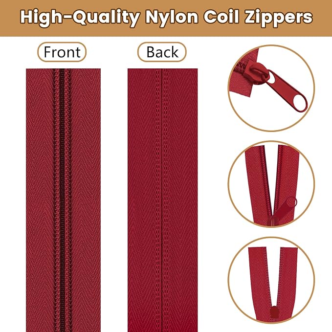 DOITEM 22.2 Yards/ 20 m 10 Pieces Assorted Colors #5 Nylon Coil Zippers - Image 4