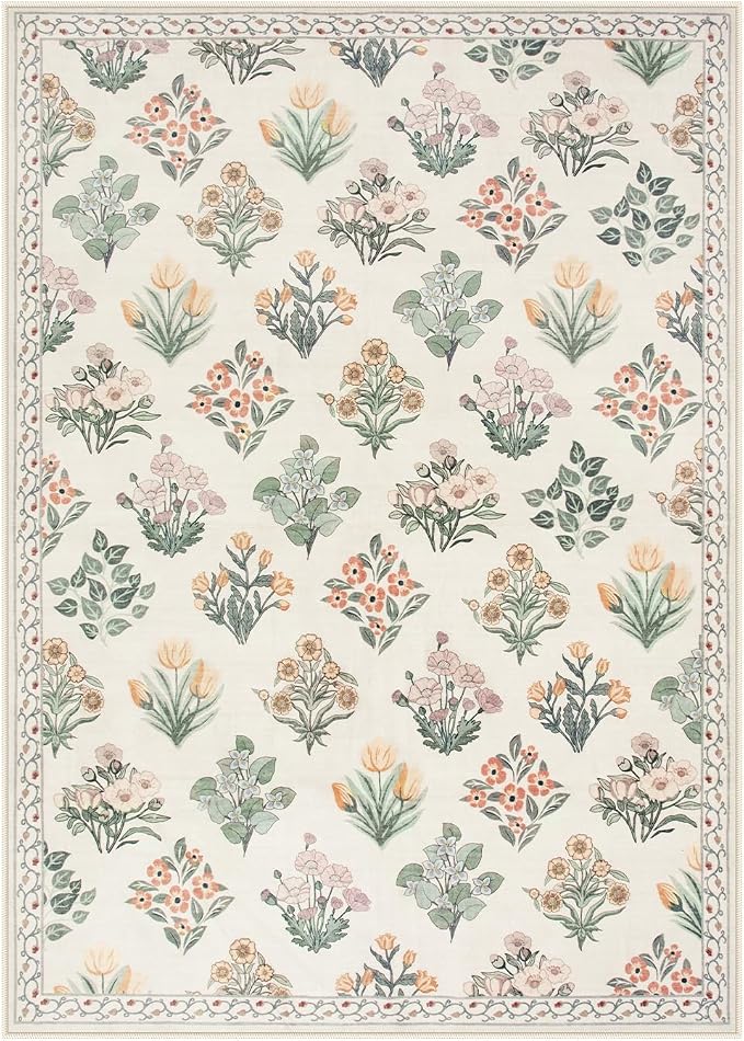 Wonnitar Nursery Rug for Baby Girl, Washable Moroccan Floral 5x7 Rug, - Image 8