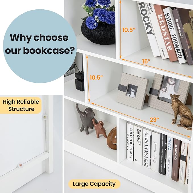 Giantex 8 Cube Bookcase, Freestanding 3-Tier Open Bookshelf, Modern Storage - Image 3