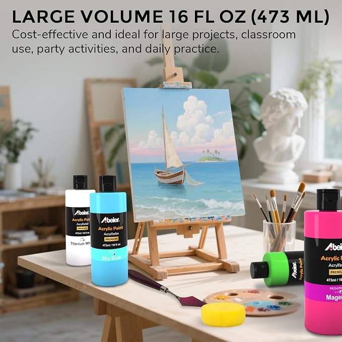 ABEIER Large Bulk Acrylic Paint Set, 15 Colors, Matte Finish, Rich Pigments - Image 7
