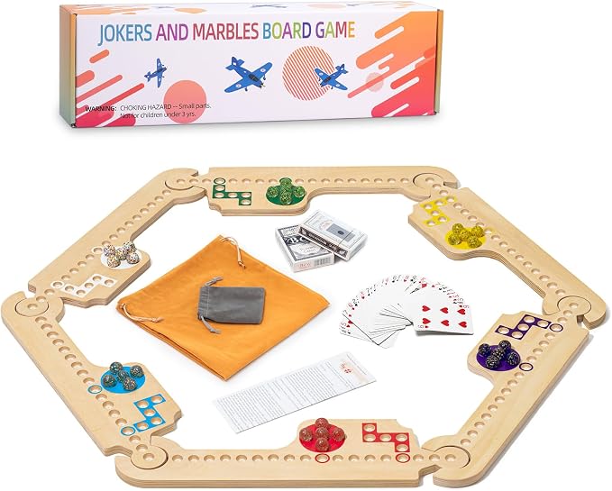 Jokers and Marbles Board Game, Wooden Marble Game by Unknown
