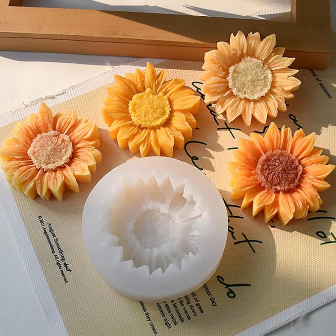 Wehous 2PCS Sunflower Candle Mold Unique Flower Silicone Fondant Chocolate Cake - Image 2