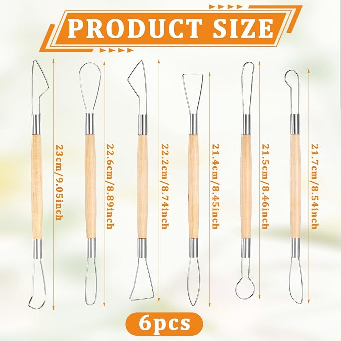 6Pcs Clay Sculpting Tools Ceramic Pottery Clay Ribbon Sculpting Tools Wooden - Image 2