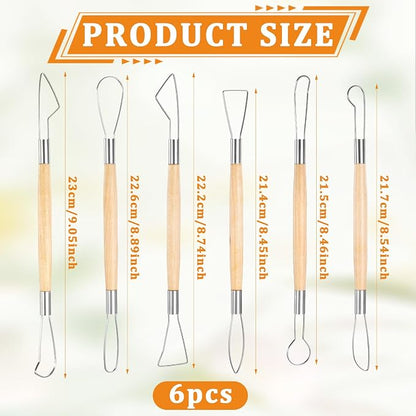 6Pcs Clay Sculpting Tools Ceramic Pottery Clay Ribbon Sculpting Tools Wooden - Image 2