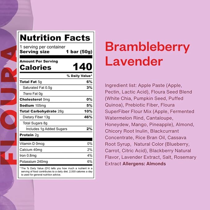 Floura Brambleberry Lavender Fruit-Forward Fiber Bars– High Fiber, Gluten & - Image 2