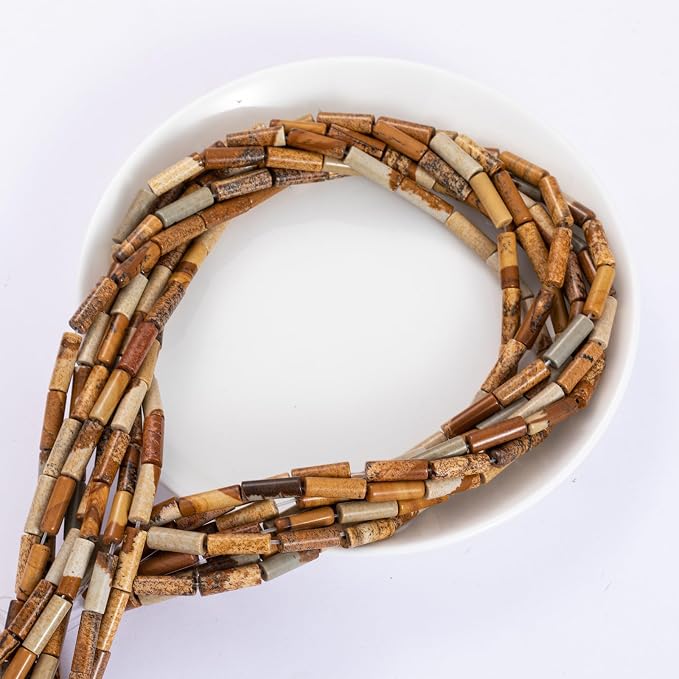 Natural Blown Picture Stone Cylinder Tube Beads 4x13mm 38cm/str Loose Semi - Image 7