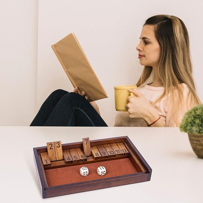 Shut The Box Game with 12 Pcs Wooden Numbers，Wooden Board Table Math Game - Image 4