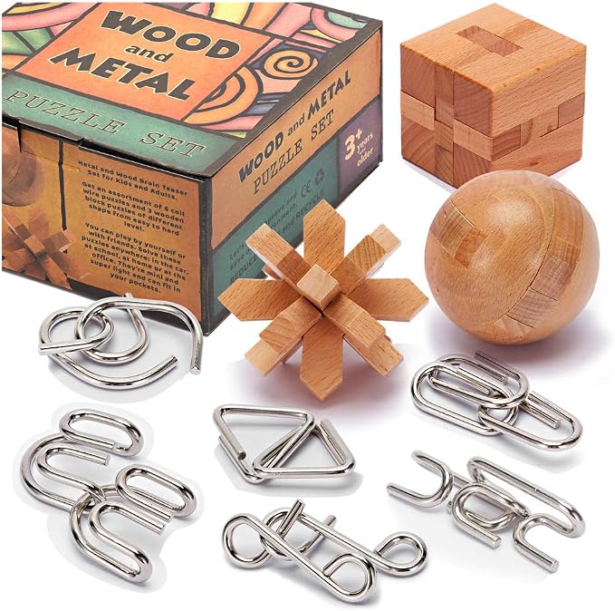 LESONG Brain Teasers Metal and Wooden Puzzles by LESONG