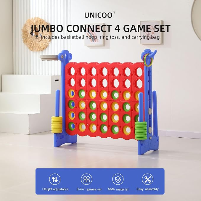 UNICOO® Height Adjustable Jumbo 4-to-Score Game, 4 in A Row Game - Image 2