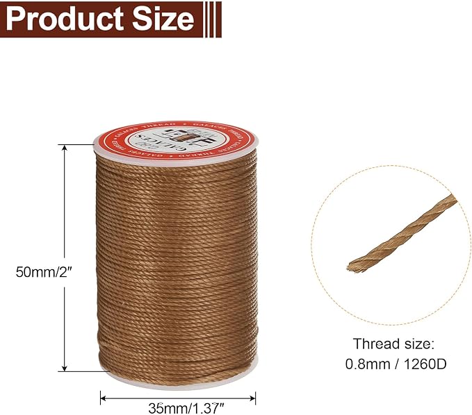 uxcell Round Leather Sewing Waxed Thread, 55m / 60 Yards Wax Polyester String - Image 2