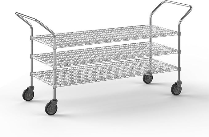24" W x 60" L x 36" H Chrome Heavy Duty Utility Cart | 3-Tier | NSF Commercial by Regal+Altair