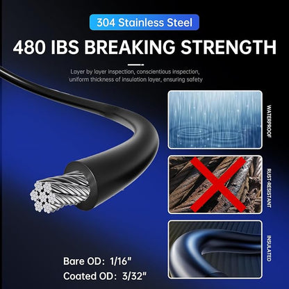 164FT Black Vinyl-Coated 304 Stainless Steel Cable – Heavy Duty String Lights - Image 4
