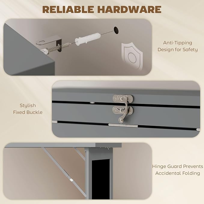 HOMCOM Fold-Out Convertible Writing Table, Wall Mount Desk Cabinet - Image 7