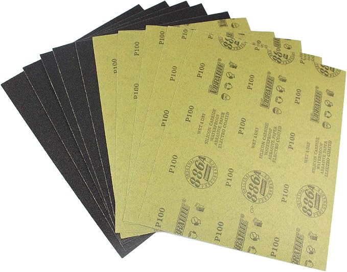 Sandpaper Sheets, 100 Grit Dry Wet Sand Paper, 9 x 11 Inch, Silicon Carbide by MAXMAN