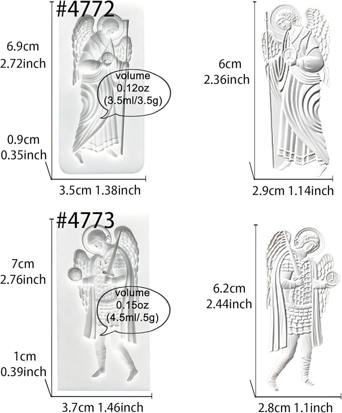 Art Molds for Polyclay Air Dry Clay Plaster, 2 Carved Archangel Symbols - Image 2
