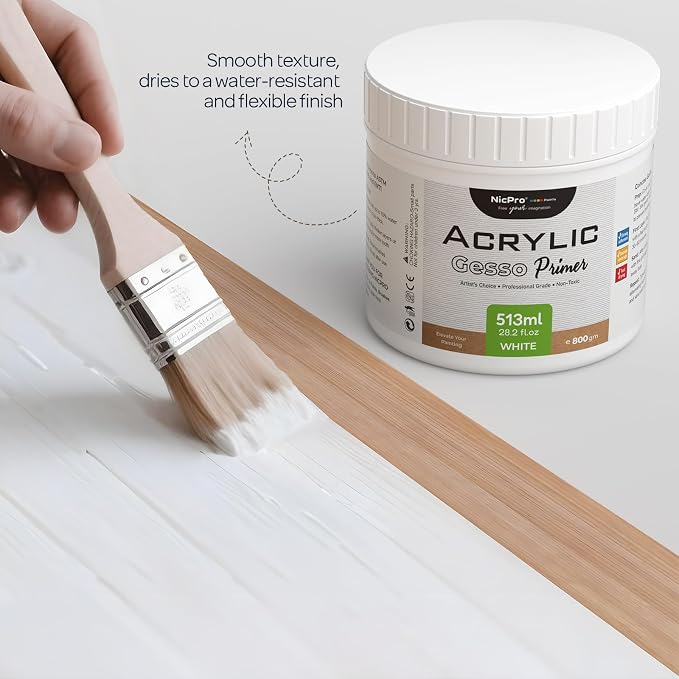 Nicpro White Gesso Primer for Acrylic Painting, Excellent Coverage, Gesso - Image 4