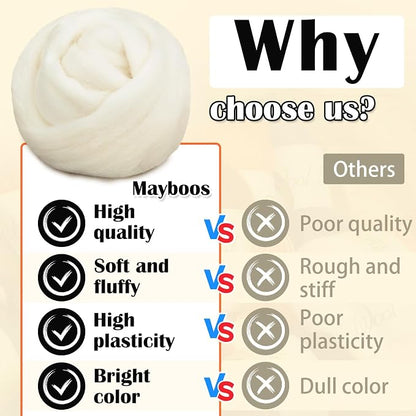 Mayboos Wool Roving Yarn, 1.76oz Colored Natural Wool Roving, Wool Felting - Image 6