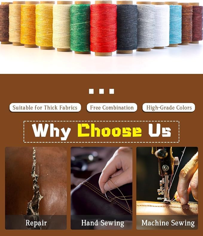 DIUDUS 218 Yards Waxed Leather Thread, Upholstery Thread Heavy Duty, Sewing Kit - Image 5
