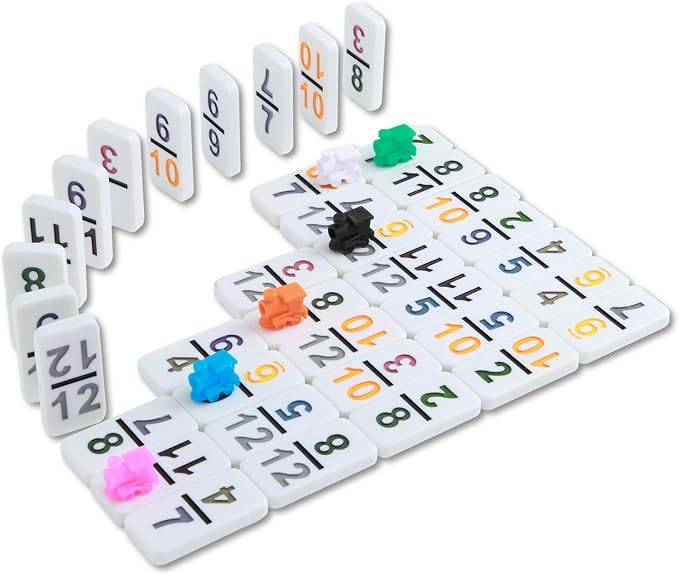 NOLIE Mexican Train Game, Double 12 Domino Set, Colored Number Dominoes - Image 6