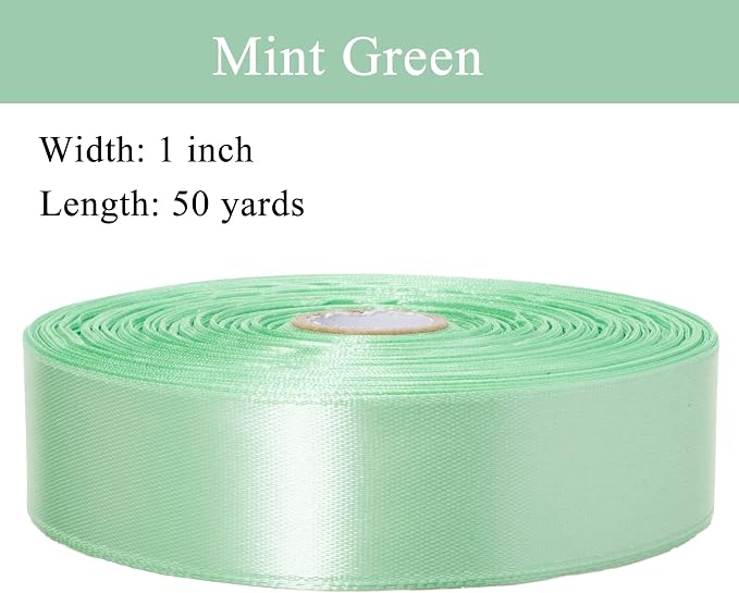 1 Inch Mint Green Solid Satin Ribbon, 50 Yards Craft Fabric Ribbon - Image 3