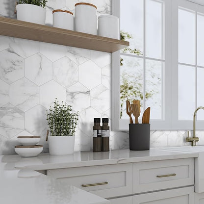 45-Sheet Hexagon Peel and Stick Backsplash, Stone Composite Stick on Decorative - Image 6
