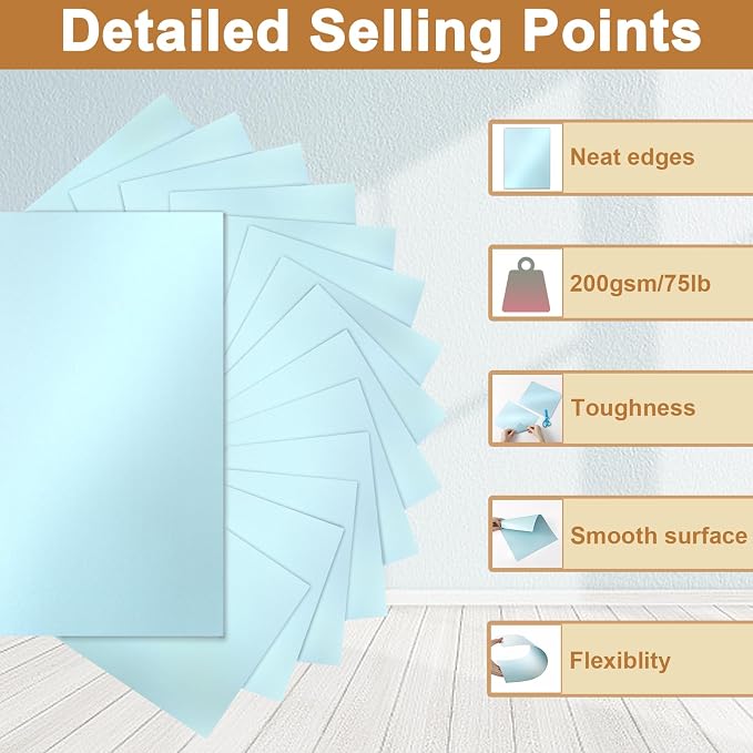 40 Sheets Blue Shimmer Cardstock 8.5 x 11 Metallic Paper, 75lb light blue Card - Image 3
