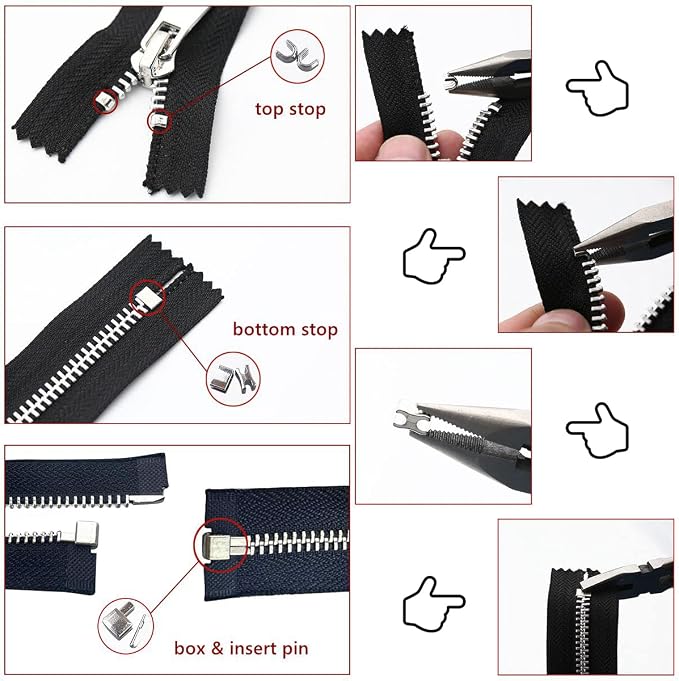 48 Pieces Metal Zipper Repair Accessories Set, Zipper Head Slider Retainer Box - Image 4
