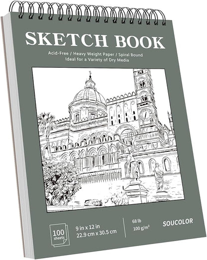 Soucolor 9" x 12" Sketch Book, Back to School Supplies, Acid Free Artist by Soucolor