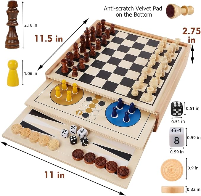 Juegoal 7-in-1 Wooden Board Game Set - Image 4