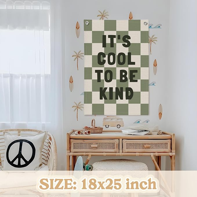 Kids Room Decor, Sage Green Classroom Wall Decor, It's Cool to Be Kind Banner - Image 2