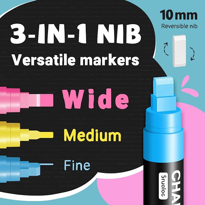 Window Chalk Markers for Glass Washable, 10 Colors Jumbo Liquid Chalk Marker - Image 2