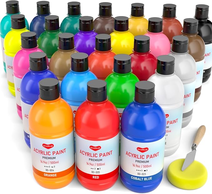25 Colors Large Acrylic Paint Set, Bulk Acrylic Paint Non-Toxic Art Painting by Smallbudi