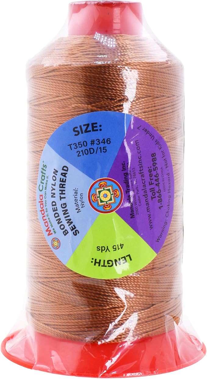 Mandala Crafts Bonded Nylon Thread Bourbon Brown Heavy Duty Sewing Threads - Image 3