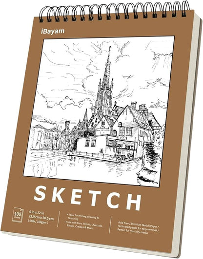 iBayam 9x12 Sketchbook, Spiral Bound Sketch Book by iBayamDirect