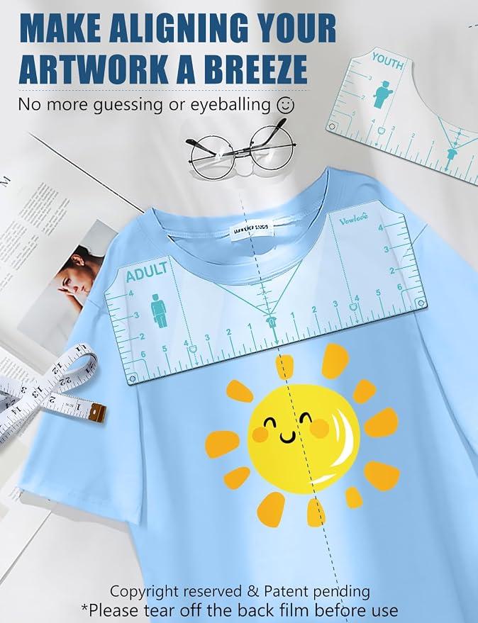 Vowlove T-Shirt Ruler Guide Alignment Tool to Center Designs, All Size Tshirt - Image 2