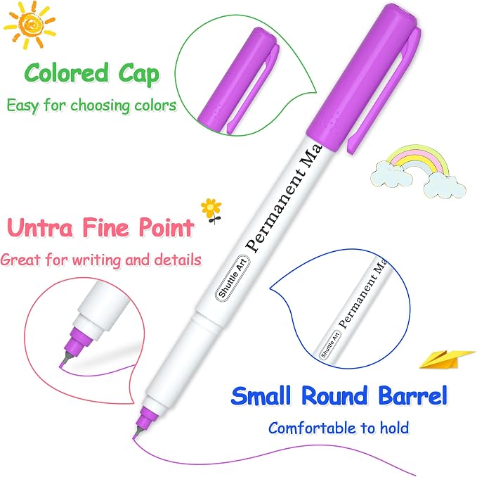 Shuttle Art Permanent Marker, 30 Colors Ultra Fine Point, Works on Plastic - Image 4