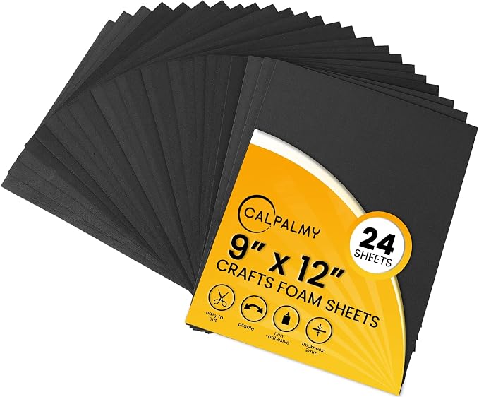 24 Ct Sheets Black EVA Cosplay Foam in 9” x 12’’ Sheets; High Density Thick by CalPalmy