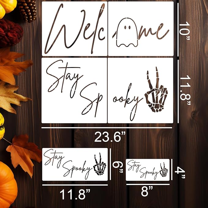 Halloween Stencils for Door Mats Welcome Ghost Stencil Reusable Stay Spooky - Image 2