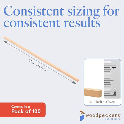 Wood Square Dowel Rods 3/16-inch x 12 Pack of 100 Wooden Craft Sticks - Image 5