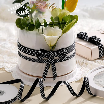 Polka Dot Grosgrain Ribbon 3/8 Inch, 25 Yards Spool Black and White Dot Craft - Image 4