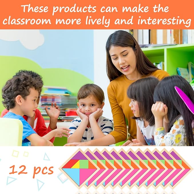 Meooeck 12 Pack Tangrams Wooden Puzzles Tangrams Classroom Set - Image 7