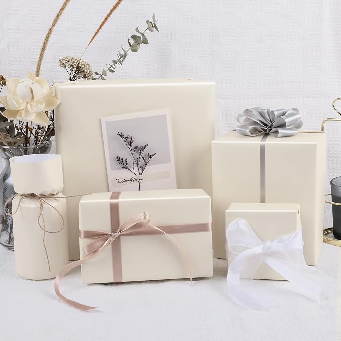 NESCCI Off white Matte Wrapping Paper, Solid Color Pearly-Lustre Paper-3 Roll - Image 6