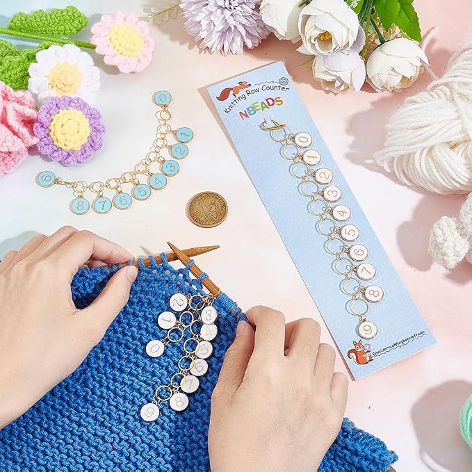 NBEADS 2 Pcs 0-9 Enamel Number Knitting Row Counter Chains, Alloy Stitch - Image 3