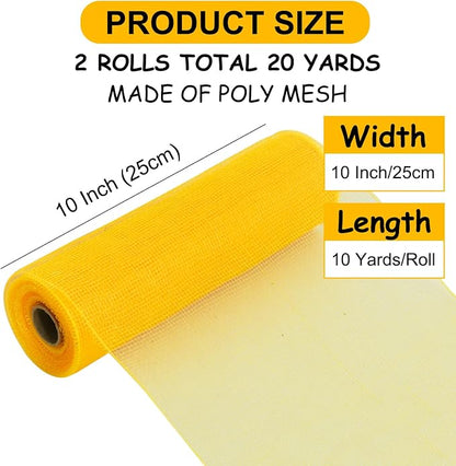 TONIFUL 2 Rolls 10 Inch Yellow Decorative Mesh Ribbbon Rolls, Fabric Mesh - Image 2