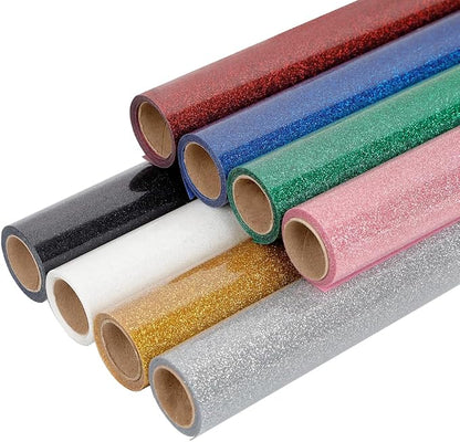 FUNKAKA Glitter Heat Transfer HTV Vinyl Bundle, 8 Rolls 12" x 3ft Iron On Vinyl by FUNKAKA