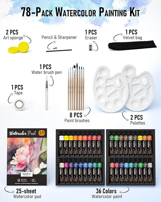 Nicpro 78PCS Watercolor Paint Set - Image 2