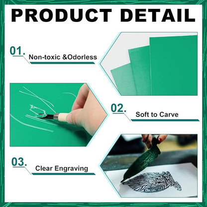 Yeaqee 8 Pcs Linoleum Block Rubber Carving Block Soft Linocut Blocks Large - Image 3