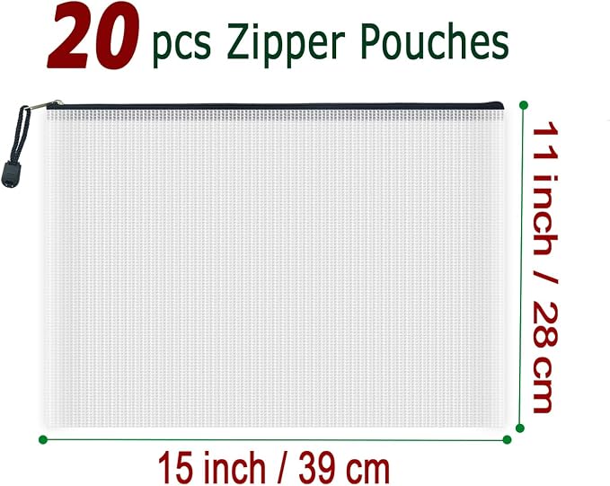 AUSTARK 20 Pcs Zipper File Bags, Plastic Mesh Pouch, Board Game Storage - Image 2