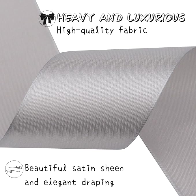 Gray Solid Satin Ribbon 2 Inch 25 Yards Solid Polyester Fabric Ribbon - Image 4